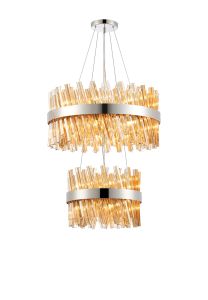 Modus 2 Tier 40cm + 60cm Pendant, 10 + 18 Light G9, Polished Nickel/Amber, Item Weight: 27kg