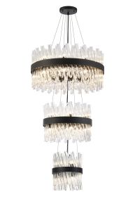 Modus 3 Tier 25cm + 40cm + 60cm Pendant, 6 + 10 + 18 Light G9, Satin Black/Clear, Item Weight: 34kg