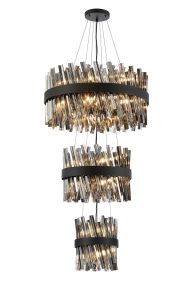 Modus 3 Tier 25cm + 40cm + 60cm Pendant, 6 + 10 + 18 Light G9, Satin Black/Smoke, Item Weight: 34kg