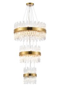 Modus 3 Tier 25cm + 40cm + 60cm Pendant, 6 + 10 + 18 Light G9, Brass/Clear, Item Weight: 34kg
