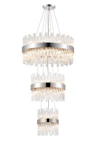 Modus 3 Tier 25cm + 40cm + 60cm Pendant, 6 + 10 + 18 Light G9, Polished Nickel/Clear, Item Weight: 34kg
