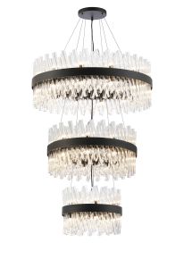 Modus 3 Tier 40cm + 60cm + 80cm Pendant, 10 + 18 + 24 Light G9, Satin Black/Clear, Item Weight: 50kg
