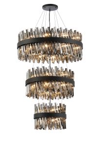 Modus 3 Tier 40cm + 60cm + 80cm Pendant, 10 + 18 + 24 Light G9, Satin Black/Smoke, Item Weight: 50kg