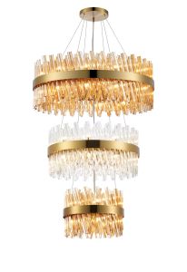 Modus 3 Tier 40cm + 60cm + 80cm Pendant, 10 + 18 + 24 Light G9, Brass/Amber/Clear, Item Weight: 50kg
