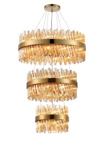 Modus 3 Tier 40cm + 60cm + 80cm Pendant, 10 + 18 + 24 Light G9, Brass/Amber, Item Weight: 50kg