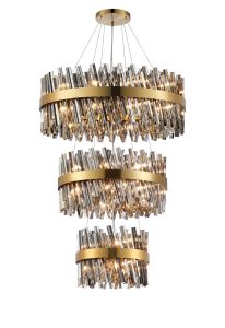 Modus 3 Tier 40cm + 60cm + 80cm Pendant, 10 + 18 + 24 Light G9, Brass/Smoke, Item Weight: 50kg