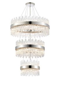 Modus 3 Tier 40cm + 60cm + 80cm Pendant, 10 + 18 + 24 Light G9, Polished Nickel/Clear, Item Weight: 50kg