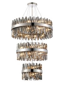 Modus 3 Tier 40cm + 60cm + 80cm Pendant, 10 + 18 + 24 Light G9, Polished Nickel/Smoke, Item Weight: 50kg