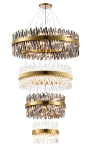 Modus 4 Tier 40cm + 60cm + 80cm + 1m Pendant, 10 + 18 + 24 + 32 Light G9, Brass/Smoke/Clear Item Weight: 80kg