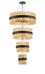 Modus 4 Tier 25cm + 40cm + 60cm + 80cm Pendant, 6 + 10 + 18 + 24 Light G9, Satin Black/Amber, Item Weight: 56kg