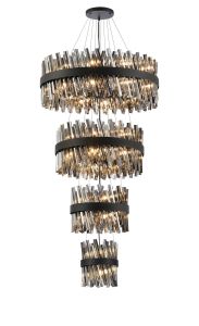 Modus 4 Tier 25cm + 40cm + 60cm + 80cm Pendant, 6 + 10 + 18 + 24 Light G9, Satin Black/Smoke, Item Weight: 56kg