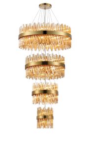 Modus 4 Tier 25cm + 40cm + 60cm + 80cm Pendant, 6 + 10 + 18 + 24 Light G9, Brass/Amber, Item Weight: 56kg