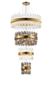 SPECIAL ITEM*** Modus 4 Tier 25cm + 40cm + 60cm + 80cm Pendant, 6 + 10 + 18 + 24 Light G9, Brass/Clear/Smoke, Item Weight: 56kg