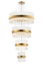 Modus 4 Tier 25cm + 40cm + 60cm + 80cm Pendant, 6 + 10 + 18 + 24 Light G9, Brass/Clear, Item Weight: 56kg