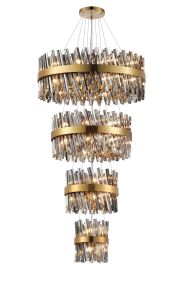 Modus 4 Tier 25cm + 40cm + 60cm + 80cm Pendant, 6 + 10 + 18 + 24 Light G9, Brass/Smoke, Item Weight: 56kg