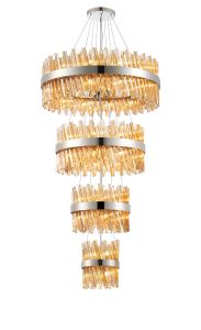 Modus 4 Tier 25cm + 40cm + 60cm + 80cm Pendant, 6 + 10 + 18 + 24 Light G9, Polished Nickel/Amber, Item Weight: 56kg