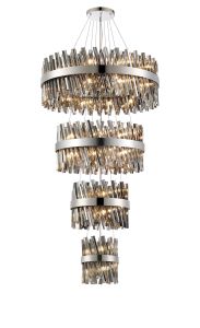 Modus 4 Tier 25cm + 40cm + 60cm + 80cm Pendant, 6 + 10 + 18 + 24 Light G9, Polished Nickel/Smoke, Item Weight: 56kg