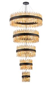 Modus 5 Tier 25cm + 40cm + 60cm + 80cm + 1m Pendant, 6 + 10 + 18 + 24 + 32 Light G9, Satin Black/Amber, Item Weight: 86kg