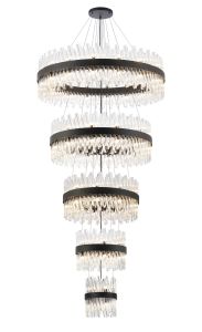 Modus 5 Tier 25cm + 40cm + 60cm + 80cm + 1m Pendant, 6 + 10 + 18 + 24 + 32 Light G9, Satin Black/Clear, Item Weight: 86kg
