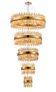 Modus 5 Tier 25cm + 40cm + 60cm + 80cm + 1m Pendant, 6 + 10 + 18 + 24 + 32 Light G9, Brass/Amber, Item Weight: 86kg