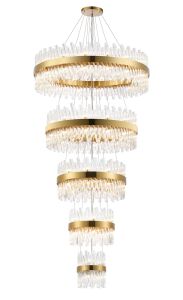 Modus 5 Tier 25cm + 40cm + 60cm + 80cm + 1m Pendant, 6 + 10 + 18 + 24 + 32 Light G9, Brass/Clear, Item Weight: 86kg