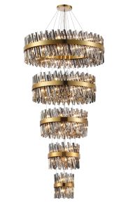 Modus 5 Tier 25cm + 40cm + 60cm + 80cm + 1m Pendant, 6 + 10 + 18 + 24 + 32 Light G9, Brass/Smoke, Item Weight: 86kg