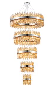 Modus 5 Tier 25cm + 40cm + 60cm + 80cm + 1m Pendant, 6 + 10 + 18 + 24 + 32 Light G9, Polished Nickel/Amber, Item Weight: 86kg
