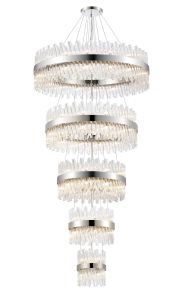 Modus 5 Tier 25cm + 40cm + 60cm + 80cm + 1m Pendant, 6 + 10 + 18 + 24 + 32 Light G9, Polished Nickel/Clear, Item Weight: 86kg