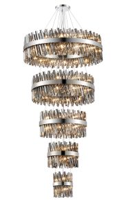 Modus 5 Tier 25cm + 40cm + 60cm + 80cm + 1m Pendant, 6 + 10 + 18 + 24 + 32 Light G9, Polished Nickel/Smoke, Item Weight: 86kg