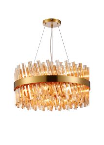 Modus 60cm 18 Light G9, Pendant Round, Brass / Amber Item Weight: 16.81kg