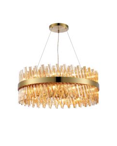 Modus 80cm 24 Light G9, Pendant Round, Brass / Amber Item Weight: 23.13kg