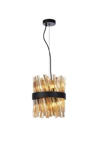 Modus Pendant Round 25cm 6 Light G9, Satin Black / Amber Sculpted Glass