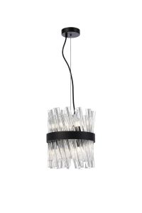 Modus Pendant Round 25cm 6 Light G9, Satin Black / Clear Sculpted Glass
