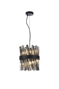 Modus Pendant Round 25cm 6 Light G9, Satin Black / Smoke Sculpted Glass