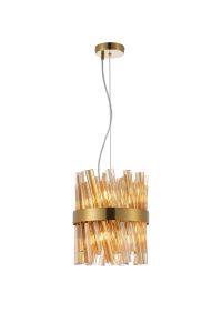 Modus Pendant Round 25cm 6 Light G9, Brass / Amber Sculpted Glass