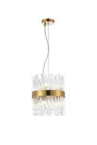 Modus Pendant Round 25cm 6 Light G9, Brass / Clear Sculpted Glass
