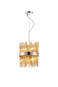 Modus Pendant Round 25cm 6 Light G9, Polished Nickel / Amber Sculpted Glass