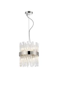 Modus Pendant Round 25cm 6 Light G9, Polished Nickel/Clear Sculpted Glass