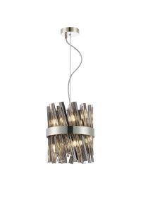 Modus Pendant Round 25cm 6 Light G9, Polished Nickel / Smoke Sculpted Glass