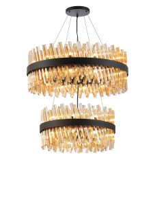 Modus 2 Tier 60cm + 80cm Pendant, 18 + 24 Light G9, Satin Black/Amber Item Weight: 41kg