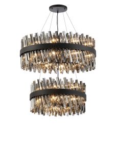 Modus 2 Tier 60cm + 80cm Pendant, 18 + 24 Light G9, Satin Black/Smoke Item Weight: 41kg