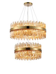Modus 2 Tier 60cm + 80cm Pendant, 18 + 24 Light G9, Brass/Amber Item Weight: 41kg