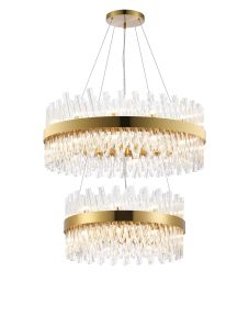 Modus 2 Tier 60cm + 80cm Pendant, 18 + 24 Light G9, Brass/Clear Item Weight: 41kg