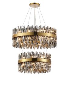 Modus 2 Tier 60cm + 80cm Pendant, 18 + 24 Light G9, Brass/Smoke Item Weight: 41kg