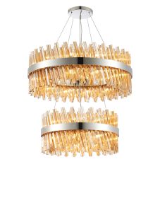 Modus 2 Tier 60cm + 80cm Pendant, 18 + 24 Light G9, Polished Nickel/Amber Item Weight: 41kg