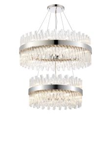 Modus 2 Tier 60cm + 80cm Pendant, 18 + 24 Light G9, Polished Nickel/Clear Item Weight: 41kg