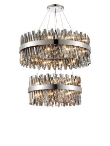 Modus 2 Tier 60cm + 80cm Pendant, 18 + 24 Light G9, Polished Nickel/Smoke Item Weight: 41kg