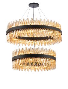 Modus 2 Tier 80cm + 1m Pendant, 24 + 32 Light G9, Satin Black/Amber Item Weight: 53kg