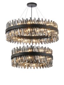 Modus 2 Tier 80cm + 1m Pendant, 24 + 32 Light G9, Satin Black/Smoke Item Weight: 53kg