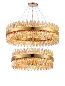Modus 2 Tier 80cm + 1m Pendant, 24 + 32 Light G9, Brass/Amber Item Weight: 53kg